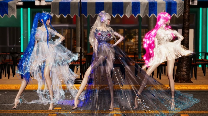 [HS2]Rainbow-A (Korean lyrics) Miku-Haku-Luka with Shining Nikki dress/fixed camera